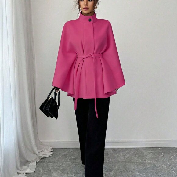 Pink Elegant Women's cape jacket - Picture 4 of 6